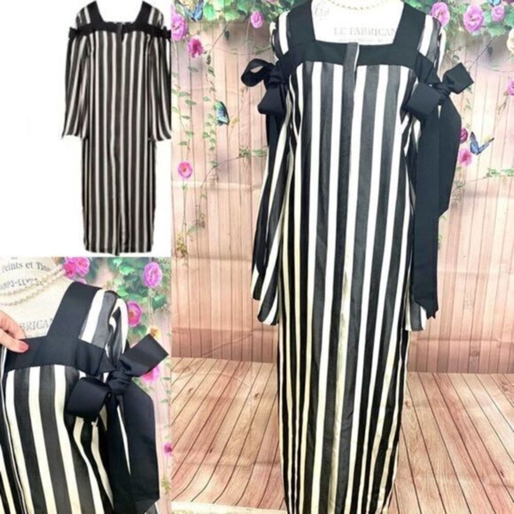 Authentic KAELEN Black Dtripe grosgrain dress Sz S
